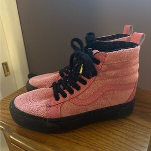 Pink High-Top Vans with Black Laces